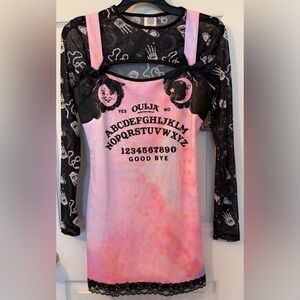 Hasbro Pink Tie-Dye Ouija Print Layered Long Sleeve Top